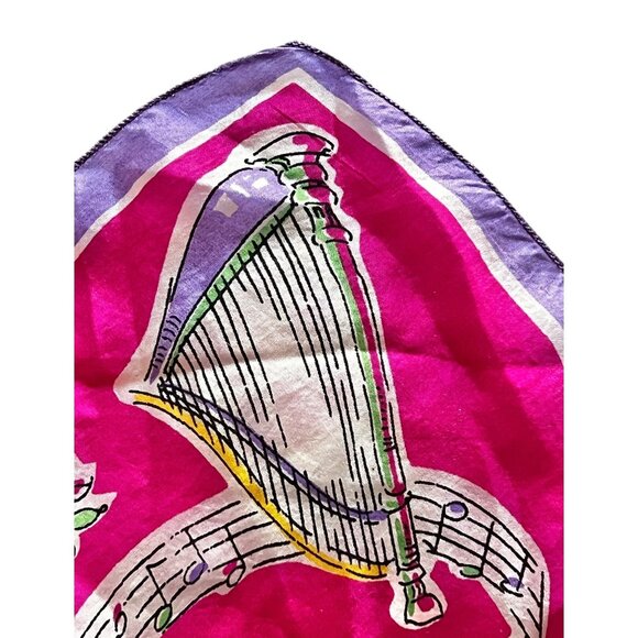 Vintage Pure Silk Scarf 17" X 17" Pink & Purple Musical Clown Design - Picture 7 of 8